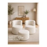 BM DESİNG Peluş 2'Li BERJER Ve PUF Çay Seti - 3'lü Takım - Ayaksız
