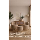BM DESİNG Peluş 2'Li BERJER Ve PUF Çay Seti - Ahşap Ayaklı - Kolay Kurulum - Sütlü Kahverengi