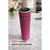 Bm House Bmhouse LED Göstergeli Termos 500 ml Paslanmaz Çelik Dijital Sıcaklık Göstergeli Termos - Pembe