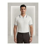 B&M Jared Yakalı Şerit Çizgili Yarım Fermuar Triko Erkek Polo Yaka T-Shirt