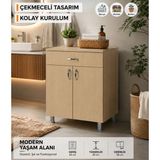 Bmd Mobilya Çok Amaçlı Raflı Dolap 60x58x85 cm | Mutfak, Banyo, Balkon ve Kiler İçin Çok Amaçlı Düzenleyici Dolap - Akçaağaç