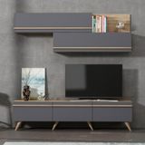 BMdekor Asil Antrasit Meşe 180 cm Beyaz Tv Ünitesi