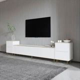 BMdekor Kozan Set Beyaz Mermer Desen Gold 260 cm Tv Sehpası