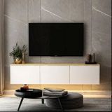BMdekor Norm Duvara Monte Beyaz Safir Meşe LED Işıklı 160 cm Tv Sehpası