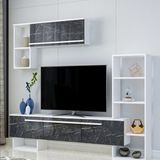 BMdekor Star Beyaz Mermer Desen Siyah Tv Ünitesi