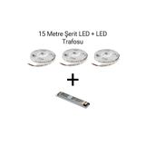 BMG Aydınlatma 15 Metre Şerit Led Led Trafosu Paket Halinde 10 Çip Yüksek Işık Şerit Led Gün Işığı