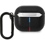 BMW Airpod 3.nesil Uyumlu Pu Deri Tasarımlı 3 Renk Çizgili Çift Metal Logolu Kılıf Siyah