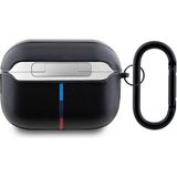 BMW Airpod Pro 2 Uyumlu Pu Deri Tasarımlı 3 Renk Çizgili Çift Metal Logolu Kılıf Siyah
