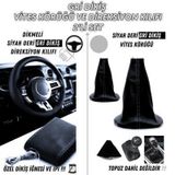Bmw X5 (2000-2007 E53) Uyumlu Siyah Deri Gri Dikiş Direksiyon Kılıfı ve Vites Körüğü 2'li Set