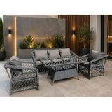 Bn Garden Mystro Gri Rattan 3+1+1 Camlı Masa +2 Puf Balkon Bahçe Oturma Grubu