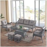 Bn Garden Savanna Gri 3+1+1 Camlı Masa Rattan Balkon Bahçe Takımı