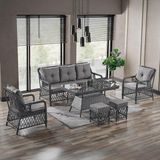 Bn Garden Vienna Gri 3+1+1 Camlı Masa Rattan Bahçe Takımı