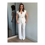 BNGL Boutique Beyaz renk yelek& pallazo pantolon& gold kuşaklı takım
