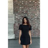 BNGL Boutique kısa pilili mini cepli siyah elbise