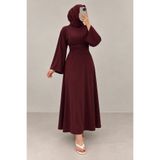 BNGL Boutique Penye büzgülü bele oturan bluz ve penye etek takım bordo renk