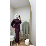 BNGL Boutique Tesettür gömlek pantolon ikili takım mürdüm renk