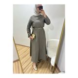 BNGL Boutique Tesettür kemerli bluz etek ikili takım vizon renk