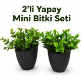 B&Nine 2'li Mini Yapay Bitki Seti – Dekoratif Saksılı Modern Masa Üstü - Yeşil
