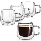 BNUNWISH Çift Duvar Cam Kahve Kupaları 10oz 4'lü Yalıtımlı Şeffaf Çay Fincanı Seti, Espresso, Latte ve Cappuccinos için Mükemmel