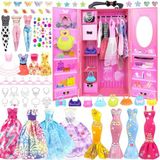 BNUZEIYI 75 adet bebek giysileri ve aksesuarları bebek dolabı ile 11.5 inç bebek için - moda tasarım bebek seti gelinlik dahil moda elbiseler kıyafetler üstleri ve pantolon askıları çanta kızlar için