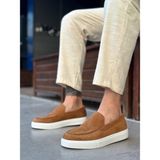 BOA ABA0241 Taba Süet Erkek Ayakkabı Yüksek Tabanlı Bağcıksız Loafer Tasarım - Kahverengi