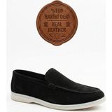 BOA BA0252 %100 Içi Dışı Hakiki Deri Erkek Siyah Süet Casual Loafer Termo Taban Ayakkabı - Renkli