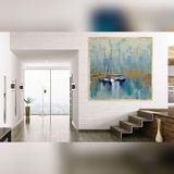 Boats Yağlı Boya Dokulu Tablo 100X100 Gold Çerçeveli