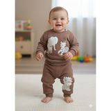 Bobişko Laura Baby Safari Desenli Erkek Bebek Çocuk Alt Üst Eşofman Takımı - Kahverengi - 6 - 9 Ay