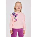 Boboli Kız Çocuk Süzüne Çiçek Nakışlı Sweatshirt - Pembe - 4 Yaş