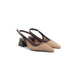 BOBx Kadın Kahverengi Hasır Örgü Kalın Topuklu Ayakkabı Sivri Burun Slingback