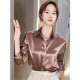 Boby Silk - %100 Ipek Kadın Gömlek - Tam Kalıp Pensli - 13K-Kahverengi - XL