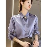 Boby Silk - %100 Ipek Kadın Gömlek - Tam Kalıp Pensli - Antrasit - Lila