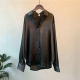 Boby Silk - %100 Ipek Oversize Kadın Gömlek - 0-Siyah - 2XL