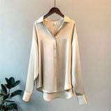 Boby Silk - %100 Ipek Oversize Kadın Gömlek - 13S-Krem - XL