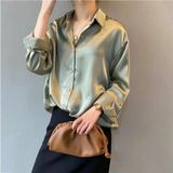 Boby Silk - %100 Ipek Oversize Kadın Gömlek - Açık Haki - XL
