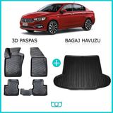 Bod Fiat Egea Sedan 3D Havuzlu Paspas ve Bagaj Havuzu Seti - Siyah
