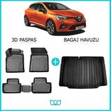 Bod Renault Clio 5 3D Havuzlu Paspas ve Bagaj Havuzu Seti 2020-SONRASI - Siyah