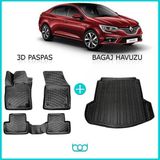 Bod Renault Megeane 4 Sedan 3D Havuzlu Paspas ve Bagaj Havuzu Seti - Siyah