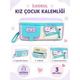 Bodmar Çanta Since 2023 Kedi Desenli Ilkokul Kız Çocuk Kalemlik Lüks Kalem Kutusu Organizer Çift Bölmeli Boncuklu Üç Bölmeli Süslü Kalem Çantası - Mor