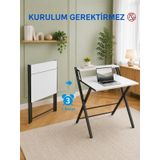 Bodo Metal Ayaklı Laptop Masası Katlanır Çalışma Masası Raflı Masa Katlanır Laptop Sehpası, Siyah - Beyaz