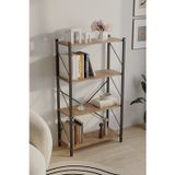 Body Gym Metal Kitaplık 4 Raflı Ofis Kitaplığı Kitap Dosya Rafı 112 Cm Çam