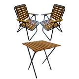 bodygym Ahşap 50x50 Katlanır Masa 2 Adet Katlanır Sandalye Kamp Seti Bahçe Balkon Takımı