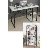 Bofigo 2 Raflı Çalışma Masası Bilgisayar Masası Ofis Ders Masası + 5 Raflı Kitaplık Metal Kitaplık Beyaz - Y: 75 cm D: 60 cm G: 120 cm