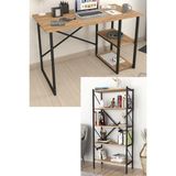 Bofigo 2 Raflı Çalışma Masası Bilgisayar Masası Ofis Ders Masası + 5 Raflı Kitaplık Metal Kitaplık Çam - Y: 75 cm D: 60 cm G: 120 cm