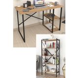 Bofigo 2 Raflı Çalışma Masası Bilgisayar Masası Ofis Ders Masası + 5 Raflı Kitaplık Metal Kitaplık Çam