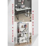 Bofigo 2 Raflı Çalışma Masası Bilgisayar Masası Ofis Ders Masası Kafka + 5 Raflı Kitaplık Metal Kitaplık Agora Beyaz - Y: 75 cm D: 60 cm G: 120 cm