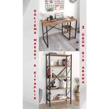 Bofigo 2 Raflı Çok Amaçlı Masa + 5 Raflı Çam Metal Kitaplık