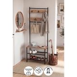 Bofigo 3 Raflı Metal Ayakkabılık Portmanto Vestiyer Ayakkabılık Rafı Elbise Askılığı Samanyolu Çam