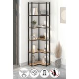 Bofigo 6 Raflı Kitaplık Dekoratif Kitaplık Metal Kitaplık Ofis Kitaplığı Aksesuar Rafı Sardes Safir Meşe - Safir - Meşe