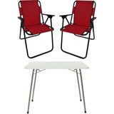 Bofigo 60X80 Beyaz Katlanır Masa + 2 Adet Katlanır Sandalye Kamp Seti Bahçe Takımı Kırmızı - Polyester
